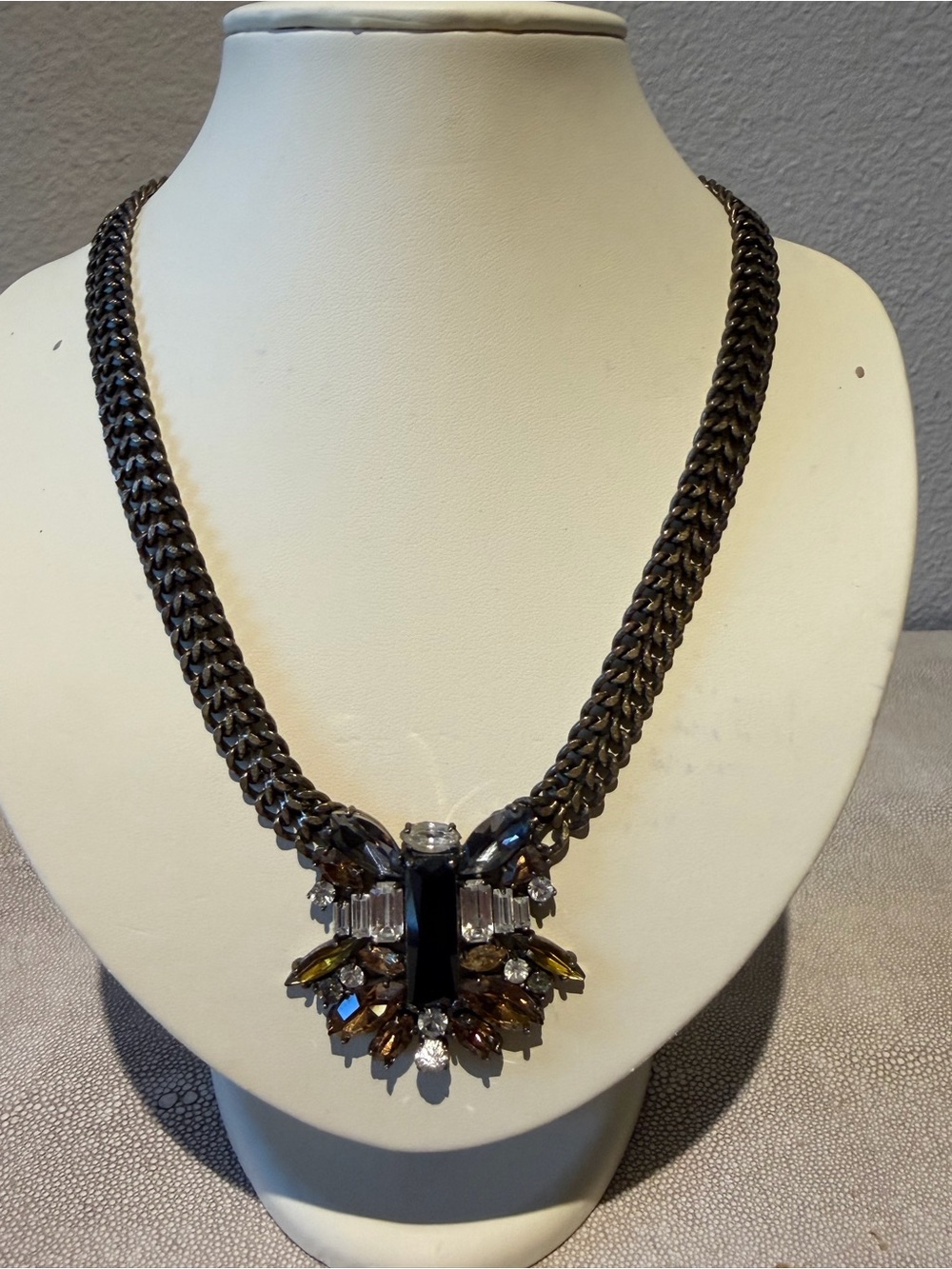 J. Crew Statement Black and Smoky Crystal Bib Necklace and Bracelet